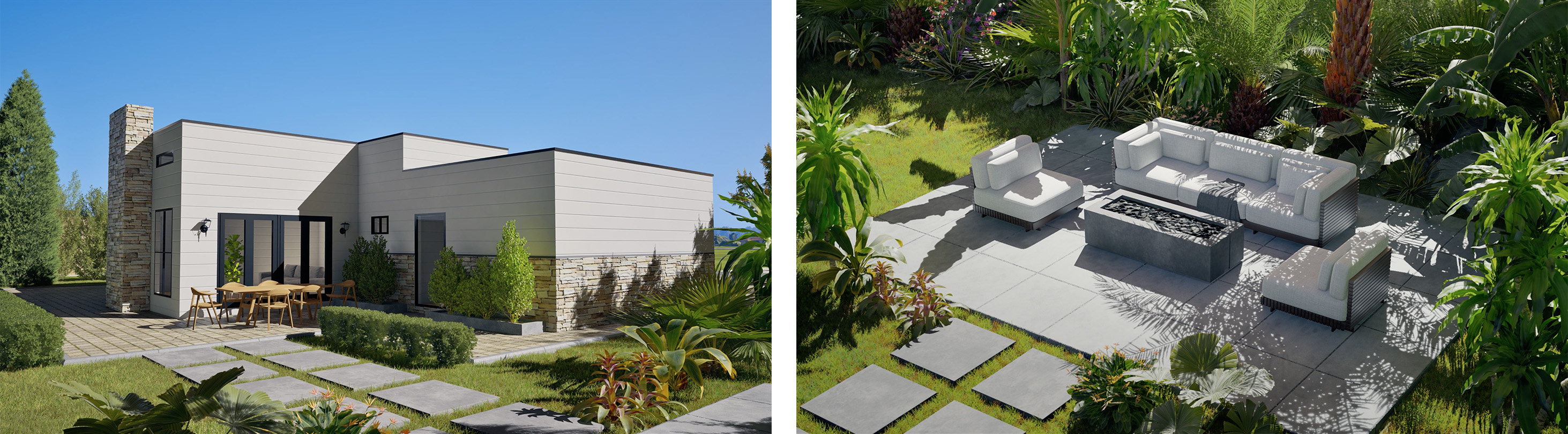 rendering of noncombustible home built with concrete wall panels
