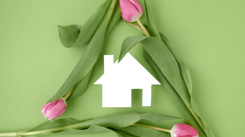 House and tulips for spring homebuying